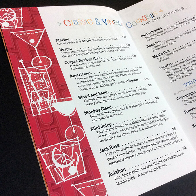 Inkpot Studios cocktail menu booklet design & printing